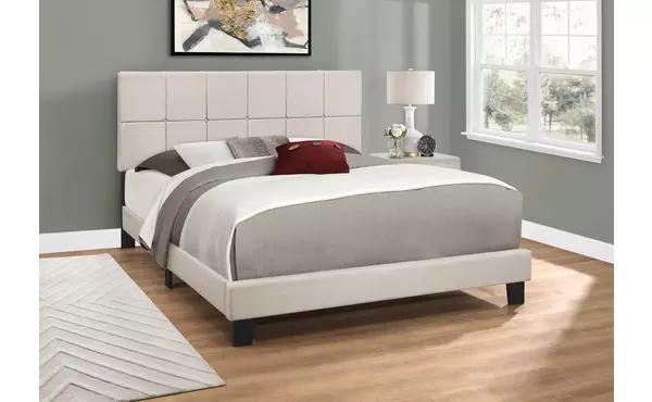 bed - queen size - beige linen by monarch specialties