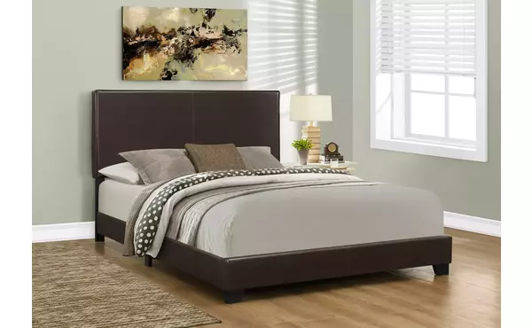 bed - queen size - dark brown leather-look by monarch specialties