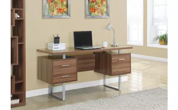 computer desk - 60 l - walnut - silver metal by monarch specialties