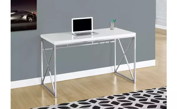 computer desk - 48 l - glossy white - chrome metal by monarch specialties