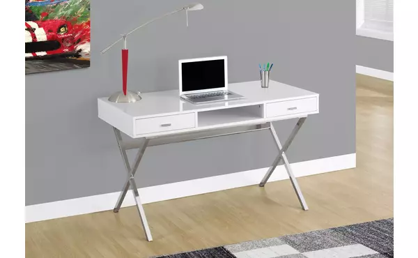 computer desk - 48 l - glossy white - chrome metal by monarch specialties