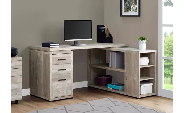 computer desk - taupe reclaimed wood l-r facing corner by monarch specialties