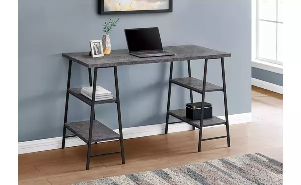 computer desk - 48 l - grey stone-look - black metal by monarch specialties