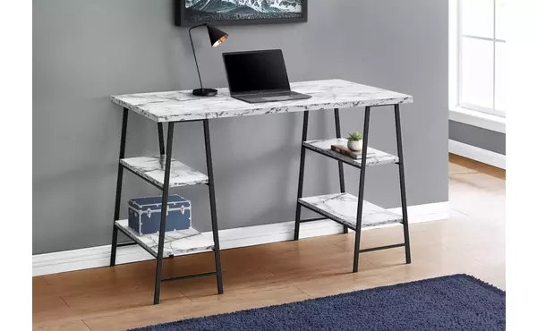 computer desk - 48 l - white marble-look - black metal by monarch specialties