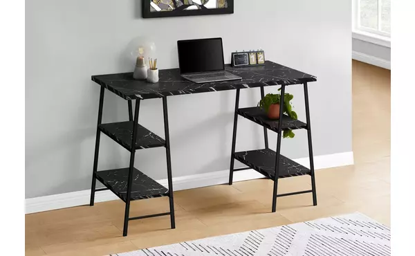 computer desk - 48 l - black marble-look - black metal by monarch specialties
