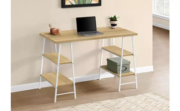 computer desk - 48 l - natural - white metal by monarch specialties