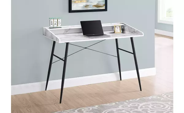 computer desk - 48 l - white marble-look - black metal by monarch specialties