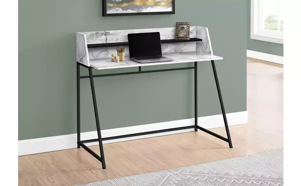 computer desk - 48 l - white marble-look - black metal by monarch specialties