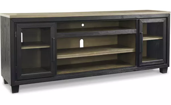 foyland black/brown xl tv stand w/fireplace option by ashley
