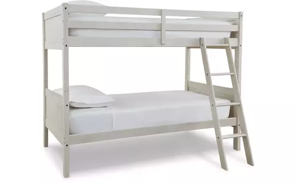 TWIN/TWIN BUNK BED W/LADDER ASHLEY Robbinsdale Antique White B742-59