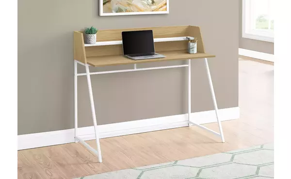computer desk - 48 l - natural - white metal by monarch specialties