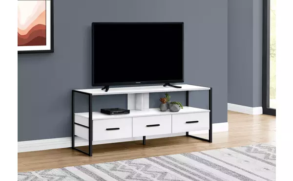 tv stand - 48 l - white - black metal by monarch specialties