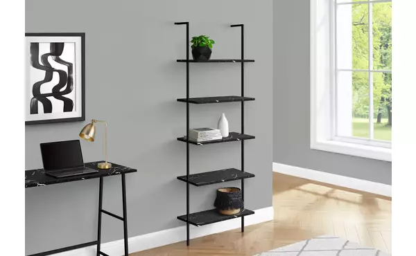 bookcase - 72 h - ladder black marble - black metal by monarch specialties