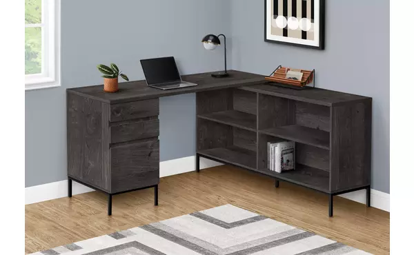 computer desk - 60 l - dark grey l-shaped corner by monarch specialties