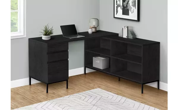 computer desk - 60 l - black oak l-shaped corner by monarch specialties