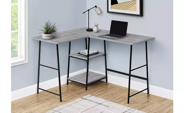 computer desk - 48 l - grey top - black metal corner by monarch specialties
