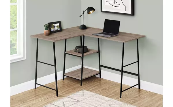computer desk - 48 l - dark taupe top- black metal corner by monarch specialties