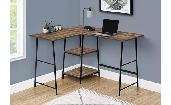computer desk - 48 l - brown reclaimed - black metal corner by monarch specialties