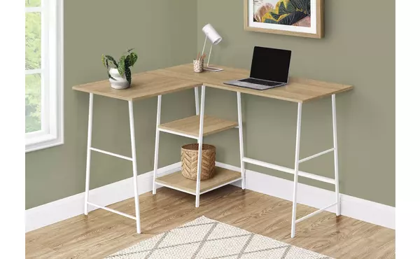 computer desk - 48 l - natural top - white metal corner by monarch specialties
