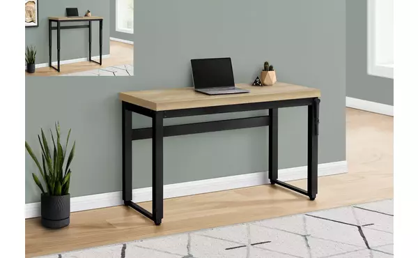 computer desk - 48 l - natural - adj.height- black metal by monarch specialties
