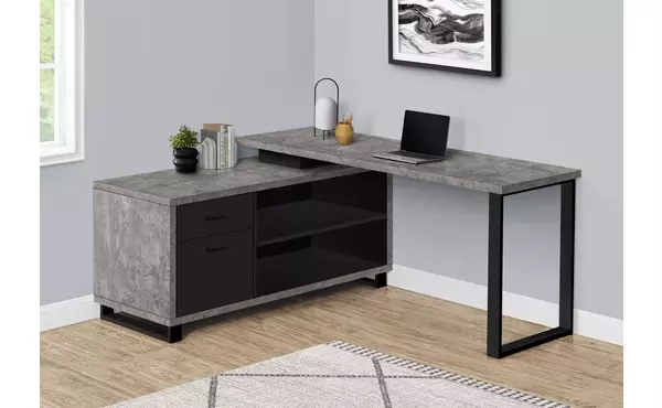 computer desk - 72 l grey concrete - black executive corner by monarch specialties