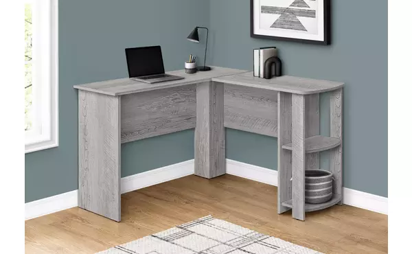 computer desk - industrial grey l-shaped corner - 2 shelves by monarch specialties