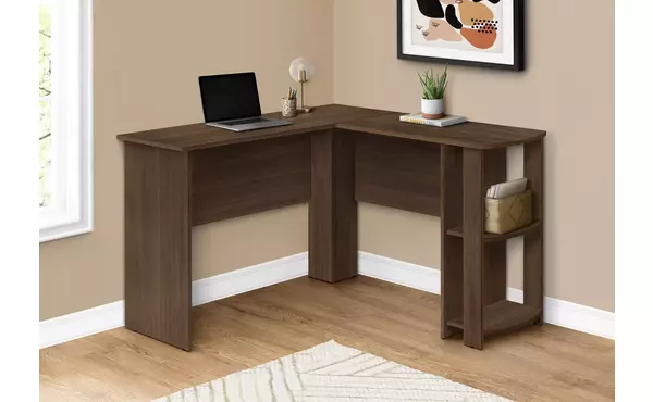 computer desk - dark walnut l-shaped corner - 2 shelves by monarch specialties