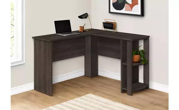 computer desk - brown oak l-shaped corner - 2 shelves by monarch specialties