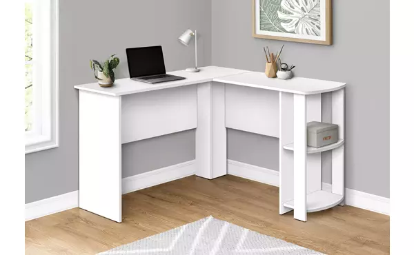 computer desk - white l-shaped corner - 2 shelves by monarch specialties