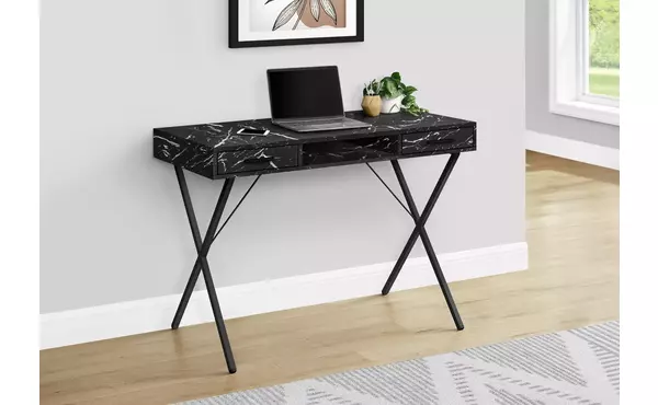 computer desk - 42 l - black marble - black metal by monarch specialties