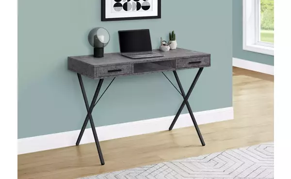 computer desk - 42 l - grey stone-look - black metal by monarch specialties