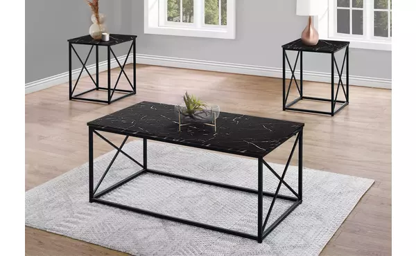 table set - 3pcs set - black marble - black metal by monarch specialties