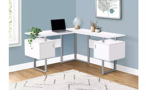 computer desk - 58 l - white - silver metal corner by monarch specialties