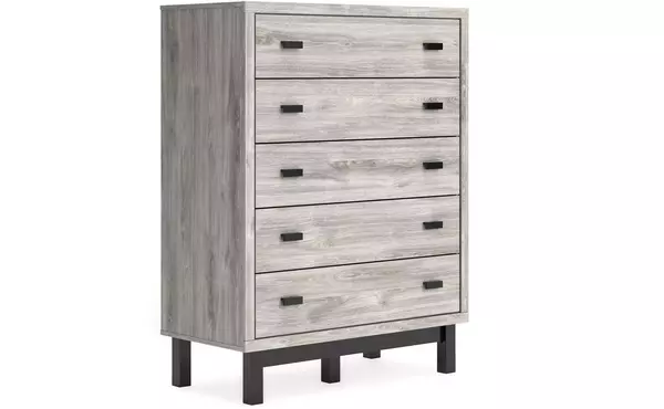 vessalli gray five drawer wide chest by ashley