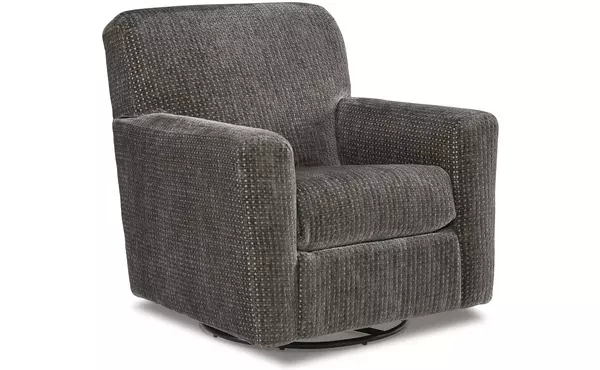 herstow charcoal swivel glider accent chair by ashley