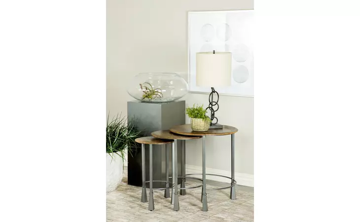 935971  3-PIECE ROUND NESTING TABLE NATURAL AND GUNMETAL