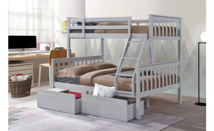 TFLG  TWIN OVER FULL BUNK BED LIGHT GRAY