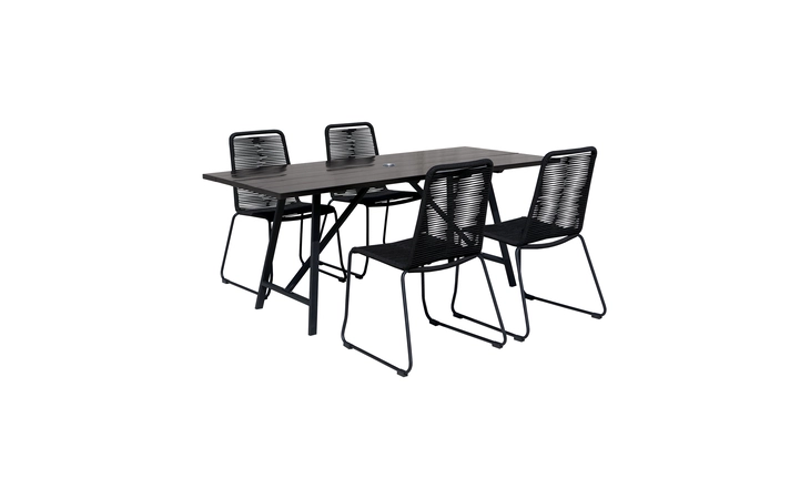 SETODSHGRYDK  FRINTON AND SHASTA 5 PIECE DINING SET IN DARK EUCALYPTUS AND METAL WITH BLACK ROPE