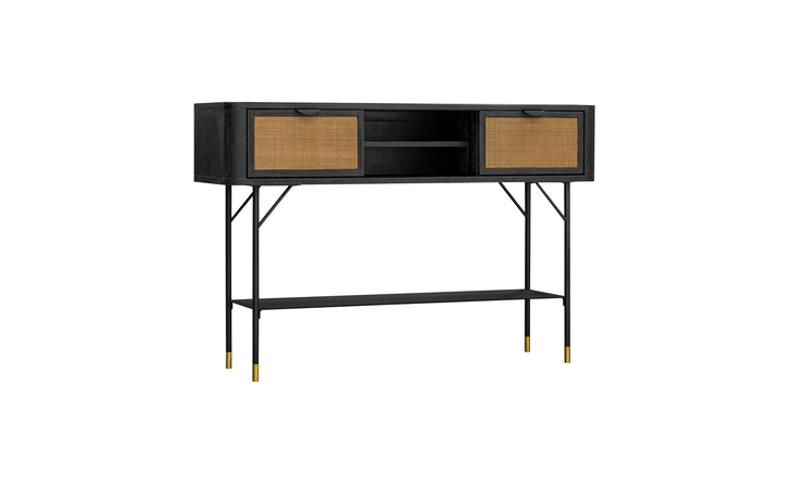 LCSRCNBL  SARATOGA CONSOLE TABLE IN BLACK ACACIA WITH RATTAN
