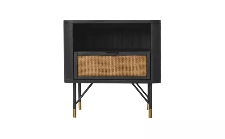 LCSRLABL  SARATOGA NIGHTSTAND IN BLACK ACACIA WITH RATTAN