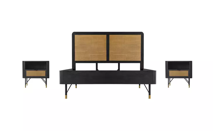 SETSRBDQN3A  SARATOGA 3 PIECE QUEEN BEDROOM SET IN BLACK ACACIA WOOD AND RATTAN