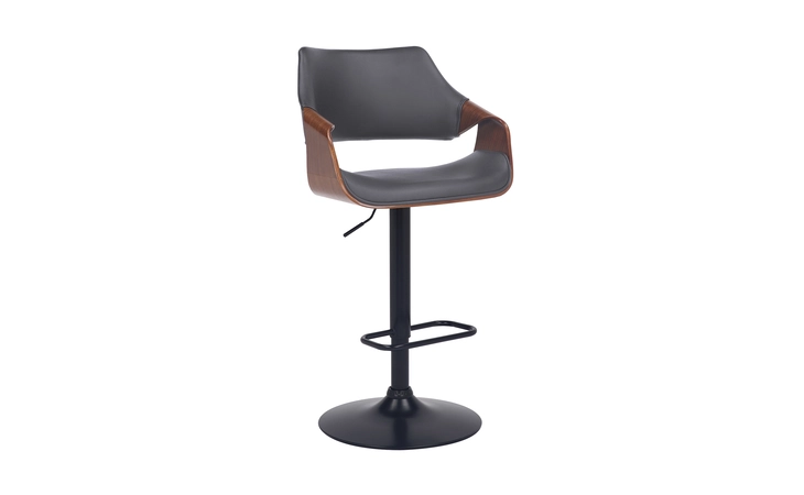 LCASBAWABLGR  ASPEN ADJUSTABLE SWIVEL GRAY FAUX LEATHER AND WALNUT WOOD BAR STOOL WITH BLACK BASE