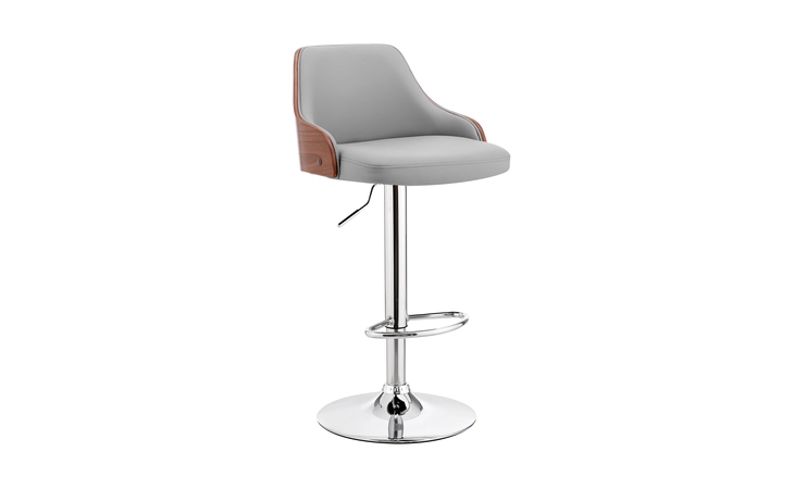 LCARBAWAGR  ASHER ADJUSTABLE GRAY FAUX LEATHER AND CHROME FINISH BAR STOOL
