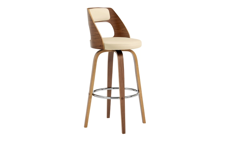 LCAXBAWACR26  AXEL 26 SWIVEL COUNTER STOOL IN CREAM FAUX LEATHER AND WALNUT WOOD