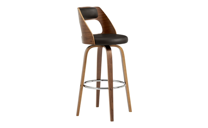 LCAXBAWABR26  AXEL 26 SWIVEL COUNTER STOOL IN BROWN FAUX LEATHER AND WALNUT WOOD