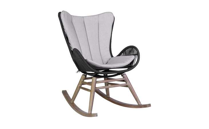LCMARCHCHA  MATEO OUTDOOR PATIO ROCKING CHAIR IN LIGHT EUCALYPTUS WOOD AND CHARCOAL ROPE