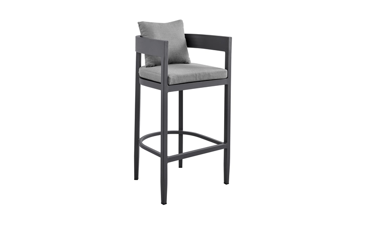 LCMQBAGR26  MENORCA OUTDOOR PATIO COUNTER HEIGHT BAR STOOL IN ALUMINUM WITH GRAY CUSHIONS