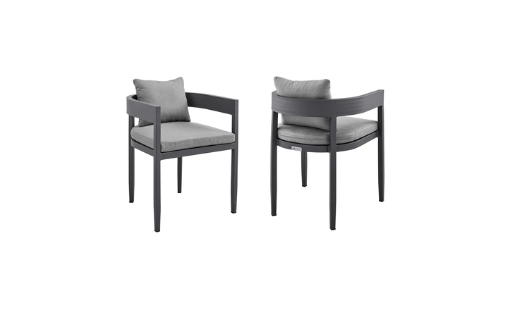 LCMQCHGR  MENORCA OUTDOOR PATIO DINING CHAIRS IN ALUMINUM WITH GRAY CUSHIONS - SET OF 2