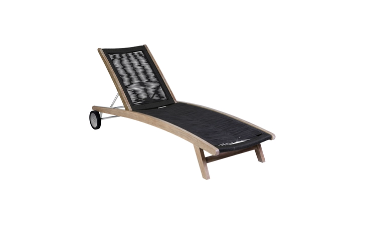 LCODLOCHA  ODETTE OUTDOOR PATIO ADJUSTABLE CHAISE LOUNGE CHAIR IN EUCALYPTUS WOOD AND CHARCOAL ROPE