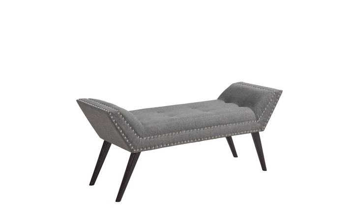 LCPOBECH  PORTER OTTOMAN BENCH IN CHARCOAL FABRIC WITH NAILHEAD TRIM AND ESPRESSO WOOD LEGS